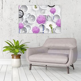 Tablou cu abstracție 3D cu cercuri și flori (90x60 cm)