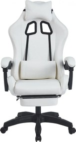 RESIGILAT- Scaun gaming, sistem iluminare bandă LED RGB, masaj în perna lombară, suport picioare, Alb