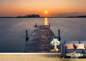 Tapet Premium Canvas - Digul din lemn la apusul soarelui langa lac
