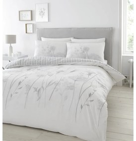 Lenjerie de pat Catherine Lansfield Meadowsweet Floral, 135 x 200 cm, alb - gri