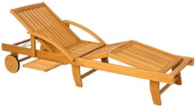 Outsunny Șezlong de grădină pliant din lemn cu masă laterală, role, spătar reglabil în 4 poziții Teak | Aosom Romania