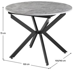 Masa extensibila de dining, beton neagra, 100x100-140x75 cm, ABERO TIP 1