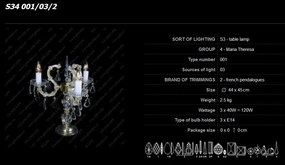 Lampa de masa Maria Theresa, cristal Bohemia S34 001/03/2