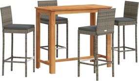 vidaXL Set bar de grădină, 5 piese, gri, lemn masiv acacia/ poliratan
