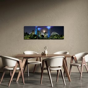 Tablou cu lună plină în grădinile din Singapur (cu ceas) (90x30 cm)