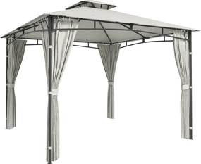 Outsunny Tonnelă de grădină pentru exterior Cadru de acoperiș retractabil și acoperiș dublu UV50+ Impermeabil 3x3 m Crem | Aosom Romania