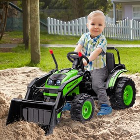 HOMCOM Buldozer Jucarie pentru Copii 3-5 Ani cu Baterie 6V, cu Sunete si Lumini, Viteza 1.5-2.5 km/h, 132x62x65 cm, Verde | Aosom Romania