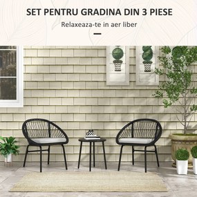 Outsunny Set Bistro pentru Terasa din 3 Piese, Set cu Perne Moi pentru Sezut, Set de Mobilier din Rachita, Negru | Aosom Romania