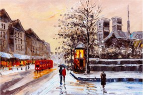 Tablou - Pictură oraș iarna (90x60 cm)