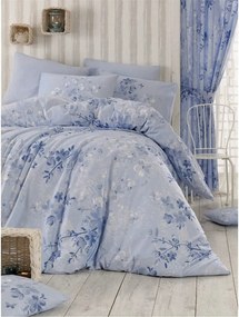 Set lenjerie pat dublu ELENA, bumbac, alb/albastru, 220x240 cm, cu cea