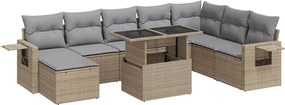 vidaXL Set canapele de grădină, 9 piese, cu perne, bej, poliratan