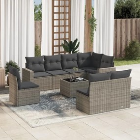 vidaXL Set canapele de grădină, 9 piese, cu perne, gri, poliratan