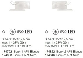 Aplica LED moderna cu reader LED cu port USB BOOK-2 AP2 NERO 174846