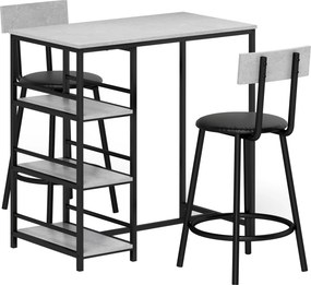 HOMCOM Set Masă de Bar cu 3 Rafturi și 2 Scaune cu Spătar, 90x50x90.5 cm, Gri Deschis | Aosom Romania