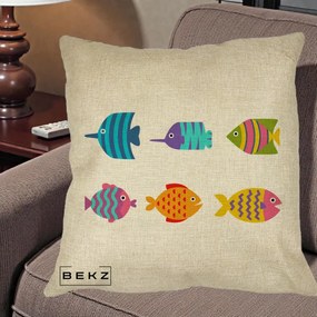 Perna Decorativa Pesti Colorati Cartoon, 40x40 cm, Crem, Husa Detasabila, Perna Inclusa, BEKZ®