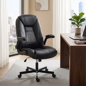 HOMCOM Scaun birou ergonomic fotoliu brațe rabatabile înălțime reglabilă funcție balans negru | Aosom Romania