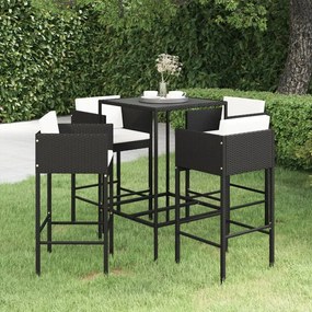 vidaXL Set mobilier bar de grădină cu perne, 5 piese, negru, poliratan