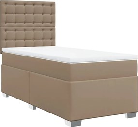 vidaXL Pat box spring cu saltea, cappuccino, 90x200 cm piele ecologică