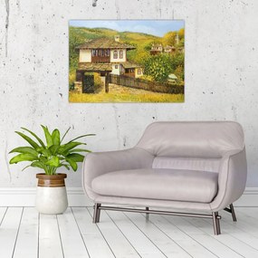 Tablou pe sticlă - Cabane în timpul verii (70x50 cm)