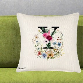Cadou Personalizat - Perna Personalizata Monograma Florala Litera Y cu Coroana, 40x40 cm, Crem Reliefat, Husa Detasabila, Perna Inclusa, BEKZ®