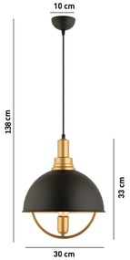 Lustră suspendată pe cablu MONZA 1xE27/40W/230V diam. 30 cm negru/auriu