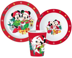 Disney Minnie and Mickey Set de masă pentru Crăciun, set din plastic, cu pahar de 260 ml