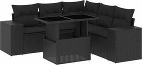 vidaXL Set mobilier de grădină cu perne, 6 piese, negru, poliratan