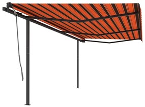 Copertina retractabila automat, stalpi, portocaliumaro, 6x3 m