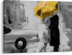 Tablou - Cuplu în dragoste sub o umbrelă, galben (70x50 cm)