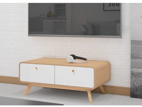 Comodă TV albă/în culoare naturală cu aspect de lemn de stejar 100x40 cm Caitlin – Støraa