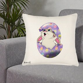 Perna Decorativa Iepuras din Ou de Pasti, 40x40 cm, Crem Reliefat, Husa Detasabila, Perna Inclusa, BEKZ®