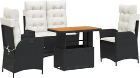 vidaXL Set mobilier de grădină cu perne, 4 piese, negru, poliratan
