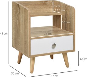 HOMCOM Noptieră cu Sertar și Raft, Mobilier Compact pentru Dormitor sau Sufragerie, Economie Spațiu, Lemn, Alb | Aosom Romania