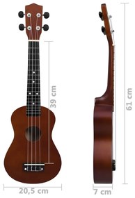 Set de ukulele soprano, pentru copii, cu husa, lemn inchis, 23   Maro inchis, 23