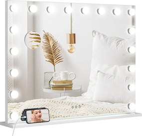 HOMCOM Oglindă machiaj luminoasă LED intensitate reglabilă, oglindă de mărire port USB, 80 x 62 cm | Aosom Romania