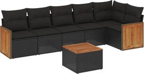 vidaXL Set canapele de grădină cu perne, 7 piese, negru, poliratan