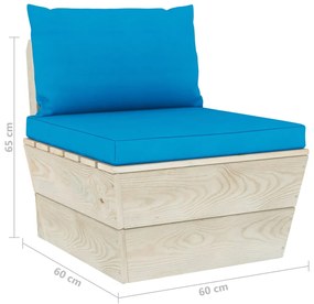 Canapea de gradina din paleti, 3 locuri, cu perne, lemn molid Albastru deschis, Canapea cu 3 locuri, 1