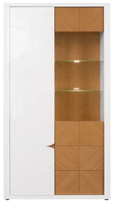 Vitrină Rovika REG1D1W2S (Alb lucios + Stejar natural) (cu iluminat LED). Promo -18%. 1025976