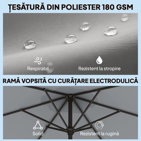 Outsunny Umbrelă de Grădină 3x3 m Înclinabilă cu Deschidere prin Manivelă, Umbrelă de Exterior cu Husă, Anti-UV 30+ din Metal și Poliester 180 g/㎡, Gri | Aosom Romania
