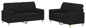 3201294 vidaXL Set de canapele cu perne, 2 piese, negru, material textil