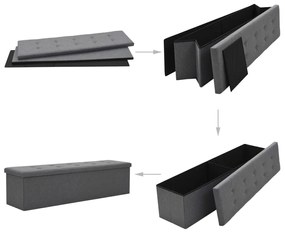247089 vidaXL Bancă depozitare pliabilă, aspect pânză 150x38x38cm, gri închis
