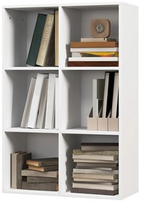 HOMCOM Raft pentru Cărți Cu 6 Cuburi de Depozitare din Lemn de 3 Nivele pentru Sufragerie Dormitor Birou 65,5x30x97,5 cm Alb | Aosom Romania
