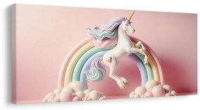 Tablou unicorn de poveste pe un curcubeu pastel