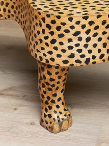 Măsuță de cafea din lemn de mango sculptat și pictat manual, maro, panteră cu imprimeu leopard, finisaj lucios, 45 x 120,5 x 60 cm, „Panthera"