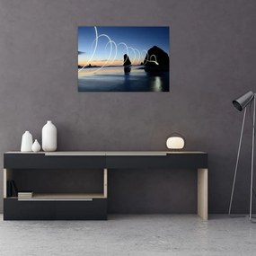 Tablou pe sticlă - plaja în apus de soare (70x50 cm)