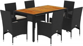vidaXL Set mobilier grădină perne 7 piese negru poliratan/lemn acacia