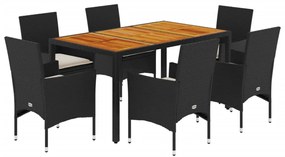 3278666 vidaXL Set mobilier grădină perne 7 piese negru poliratan/lemn acacia