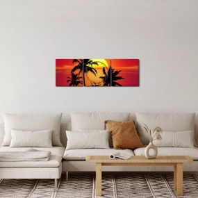Tablou - Silueta insulei cu palmieri (cu ceas) (90x30 cm)