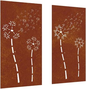vidaXL Decor perete grădină 2 buc. 105x55 cm design flori oțel Corten