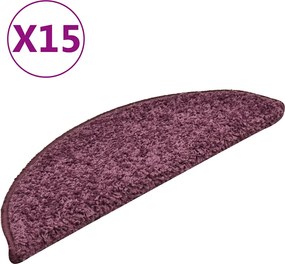 vidaXL Covorașe pentru scări, 15 buc., 56x17x3 cm, violet închis, semirotunde